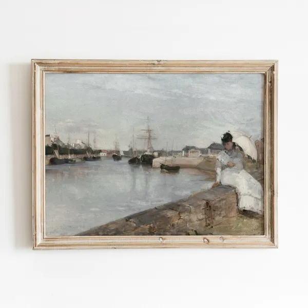 Woman at the Harbor Vintage City Harbor Poster