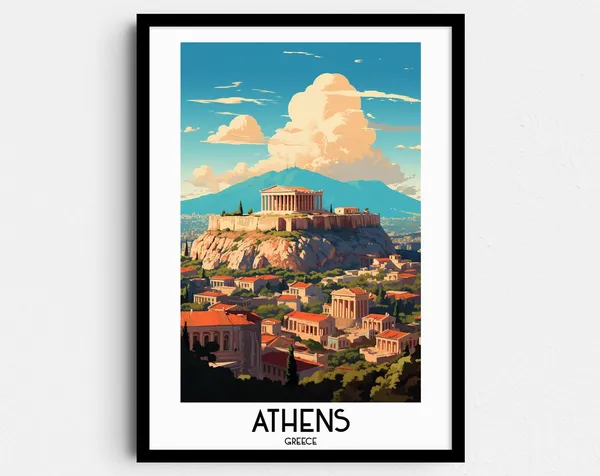 Athens Travel Poster, Greece Acropolis Wall Art