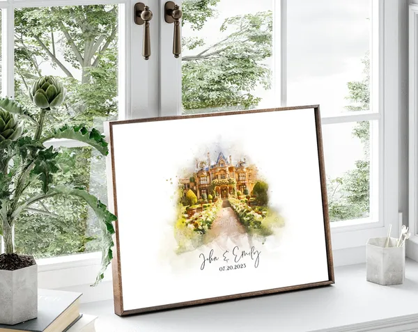 Wedding Venue Sketch Art Print, Personalized Gift