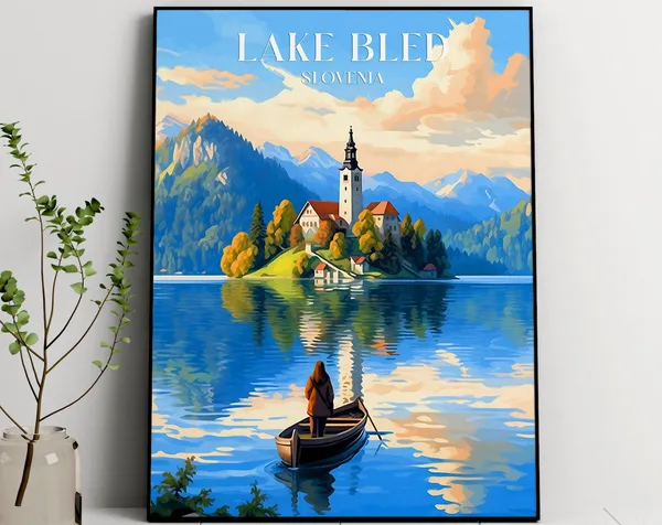 Lake Bled Travel Poster, Slovenia Art Print
