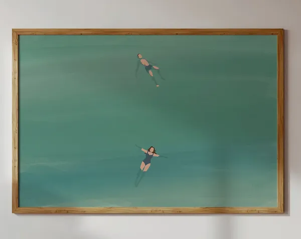 Man And Woman Floating In Water Beach Art Print