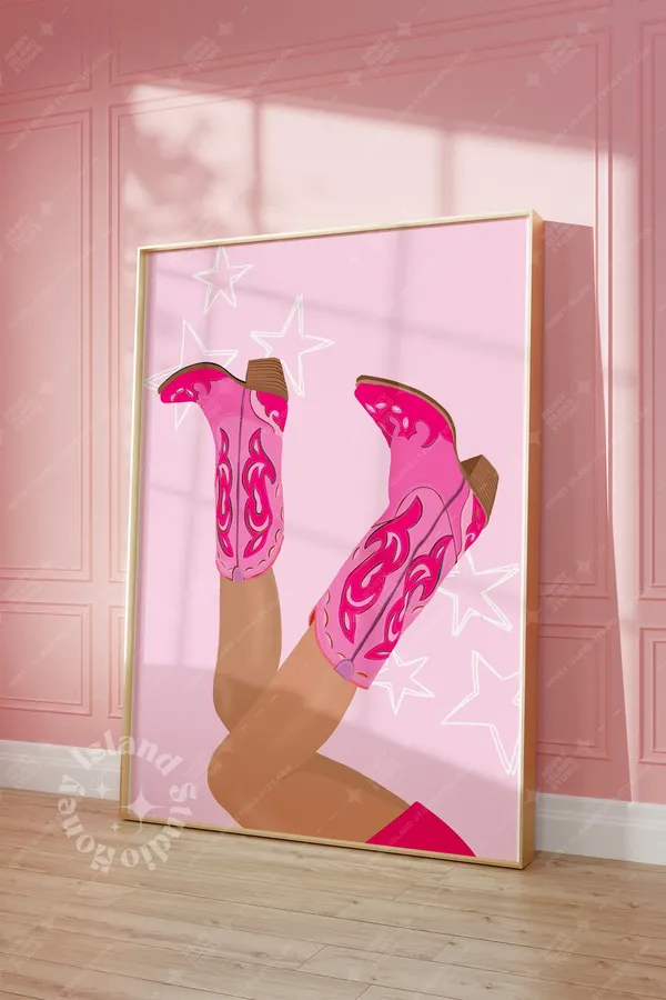 Preppy Western Hot Pink Cowboy Boots Art Print