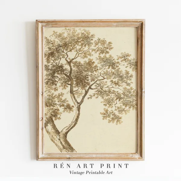Vintage Sketch Autumn Tree Drawing Art Print