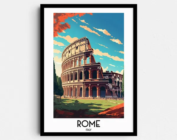 Rome Travel Poster, Italy Colosseum Painting
