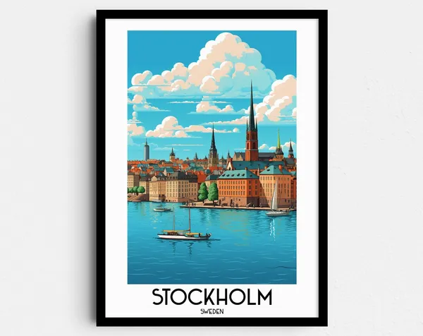 Stockholm Travel Poster, Sweden Europe Wall Art