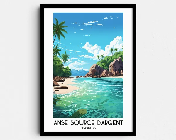 Anse Source D'Argent Travel Poster, Seychelles