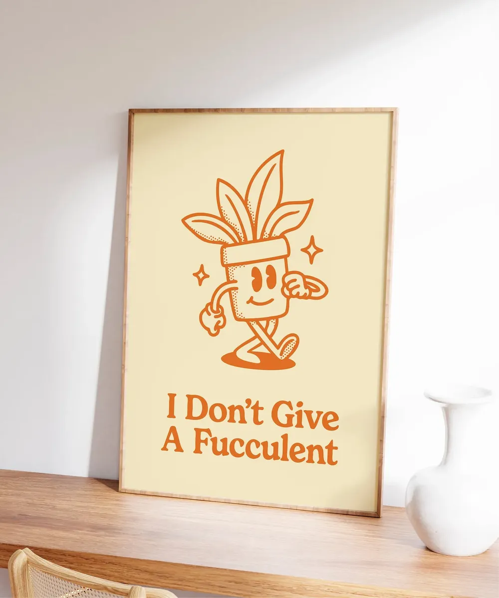 Funny Succulent Retro Orange Art Print - Image 4