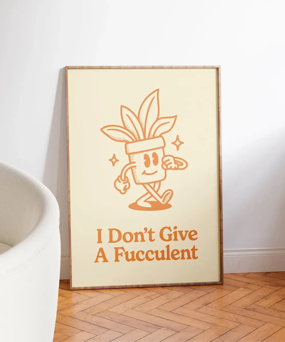 Funny Succulent Retro Orange Art Print - Image 3