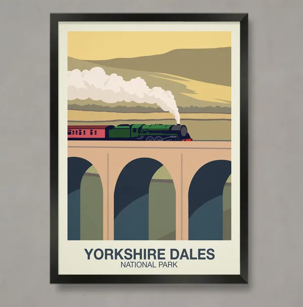 Yorkshire Dales National Park Travel Poster, Ribblehead Viaduct