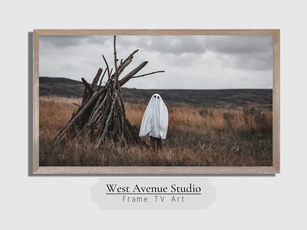 Halloween Ghost in Field Art Print, Farmhouse Decor