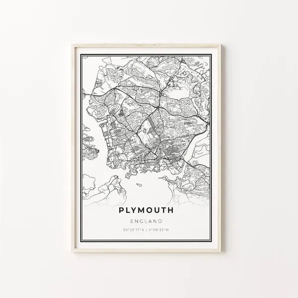 Plymouth City Map Art Print, Devon England