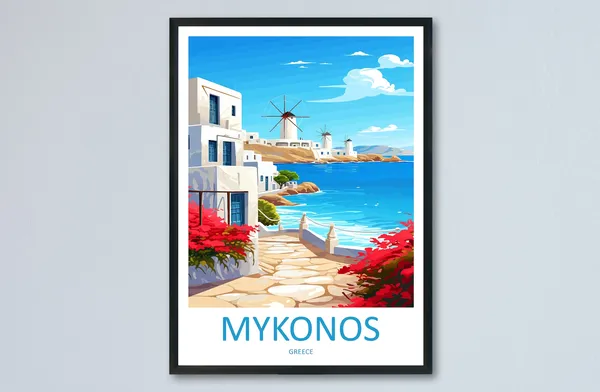 Mykonos Travel Print, Greece Wall Poster