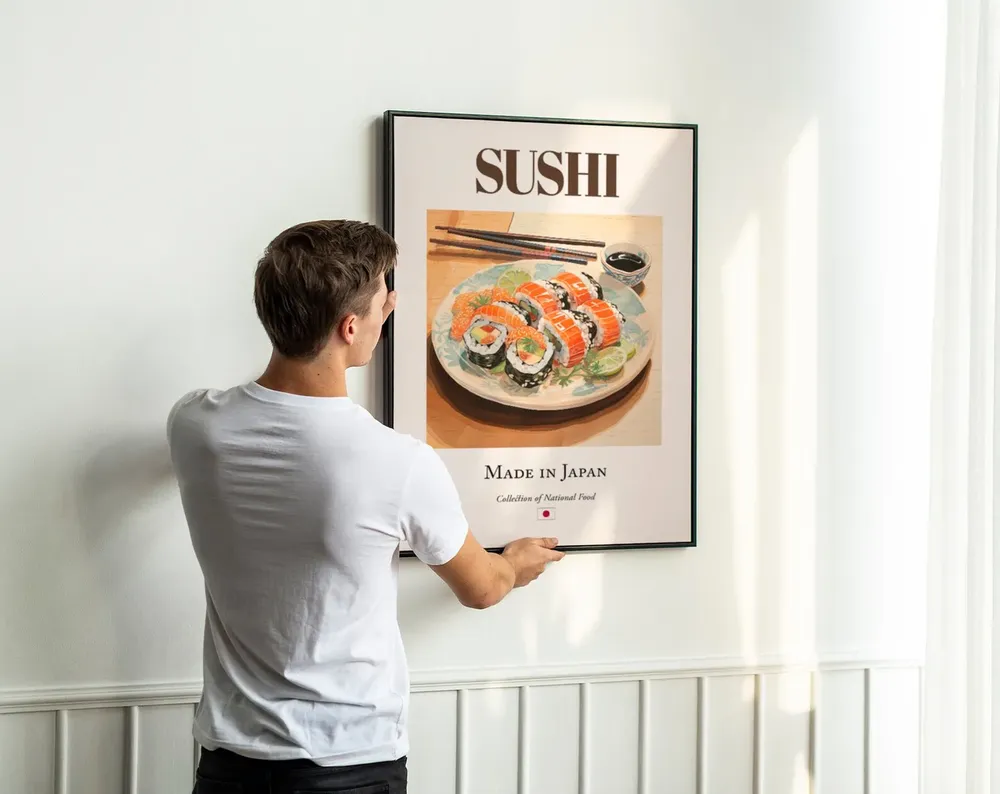 Sushi on Folk Tile Plate, Japanese Food Art Print - Image 3