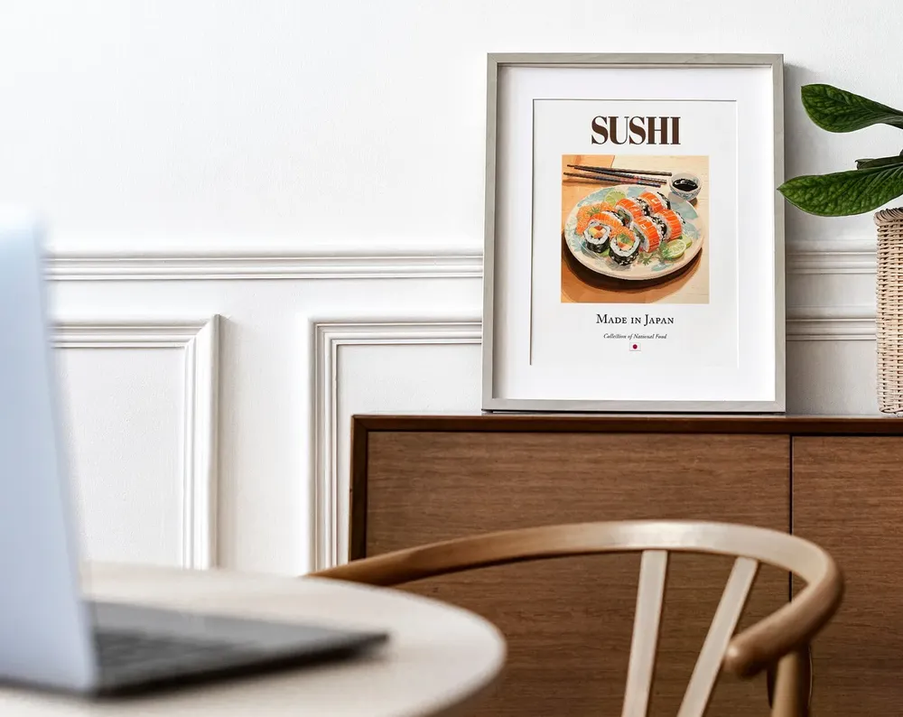 Sushi on Folk Tile Plate, Japanese Food Art Print - Image 4