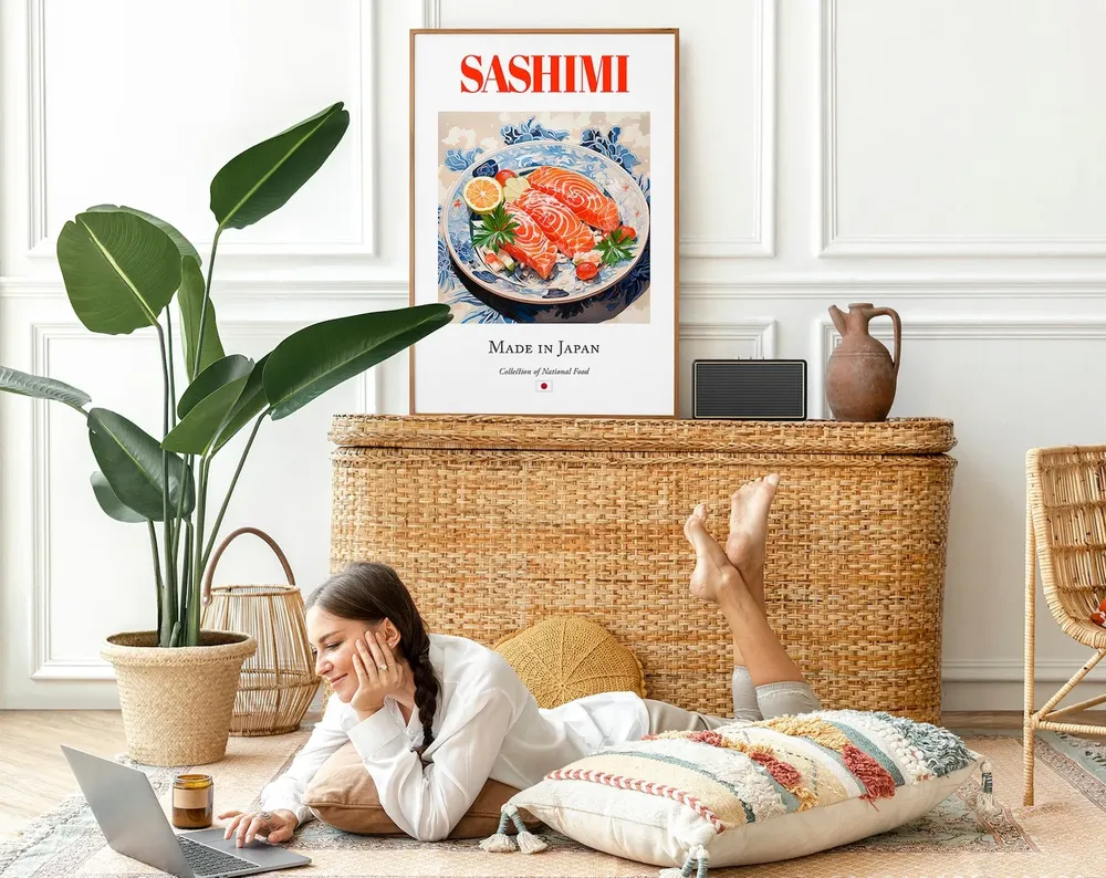 Sashimi on Maiolica Tile Plate, Japanese Food Poster - Image 2