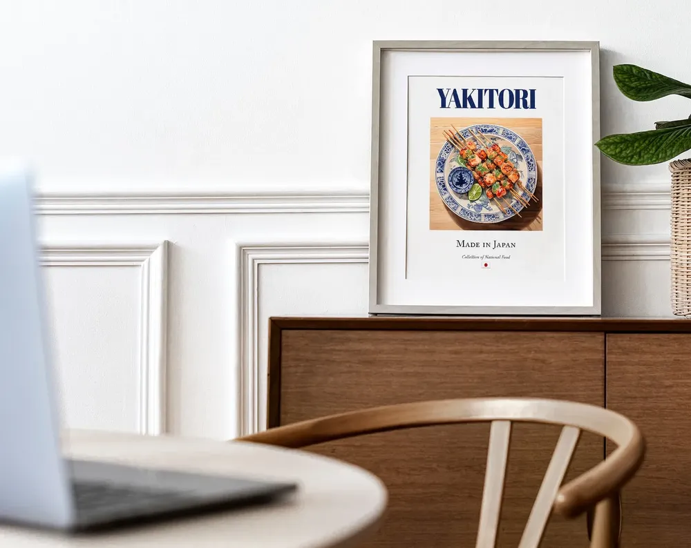 Yakitori on Maiolica Tile Plate, Japanese Food Poster - Image 4