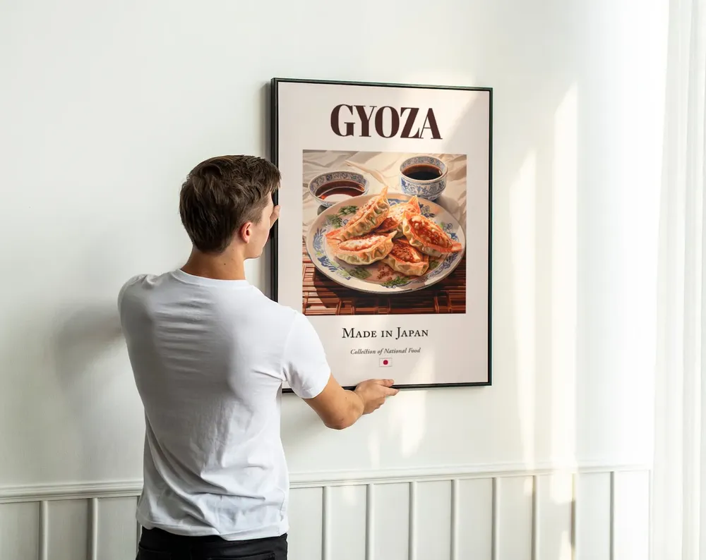 Gyoza on Maiolica Tile Plate, Japanese Food Art Print - Image 3