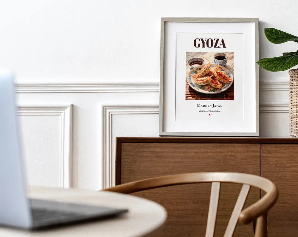 Gyoza on Maiolica Tile Plate, Japanese Food Art Print - Image 4