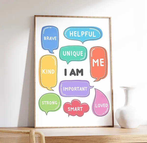I Am Affirmations Poster for Kids, Playroom Decor