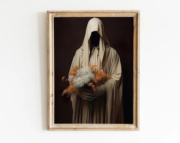 Portrait Photo Holding Flowers Gothic Halloween Art Print