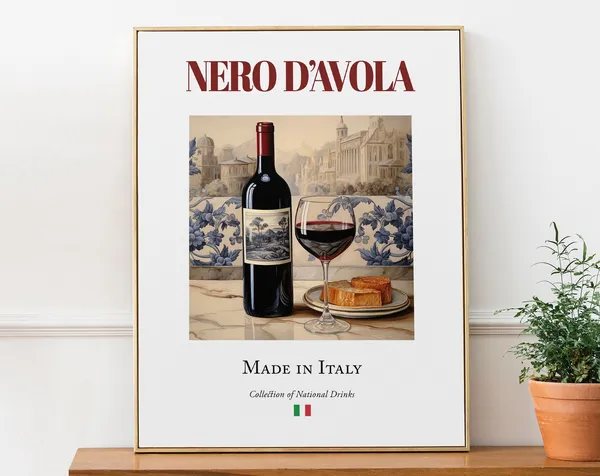 Nero Davola on Maiolica Tile, Italian Beverage Poster