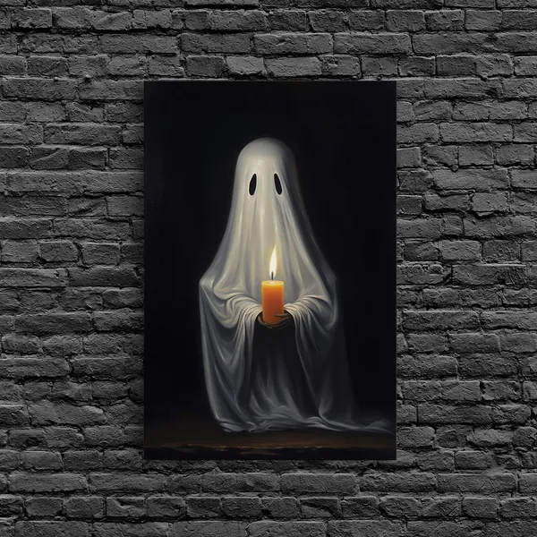 Victorian Halloween Ghost Holding a Candle, Art Print