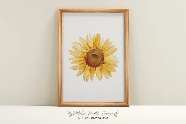 Sunflower Watercolor Art Print, Rustic Fall Decor