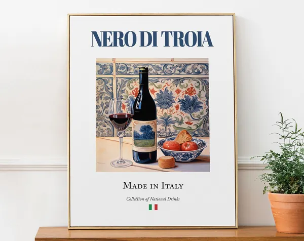 Nero Di Troia On Maiolica Tile, Italian Beverage Poster