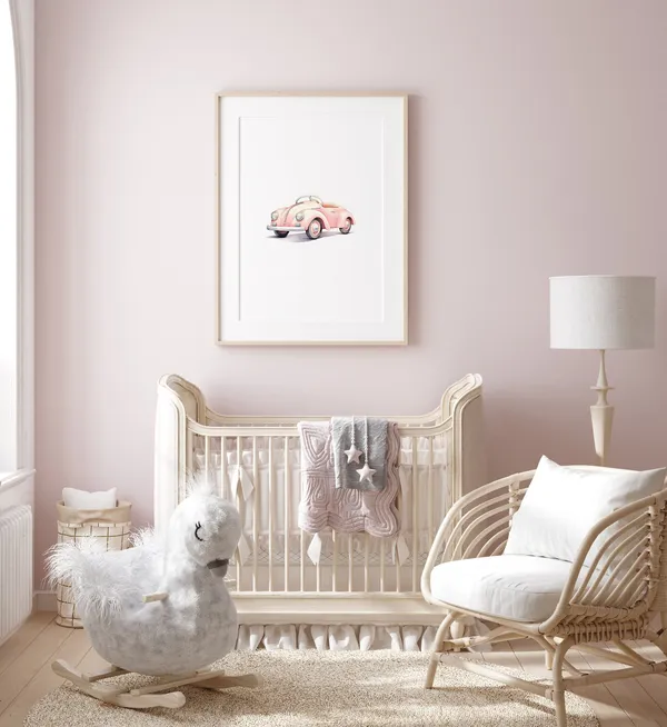 Whimsical Pink Vintage Car Nursery Art Print