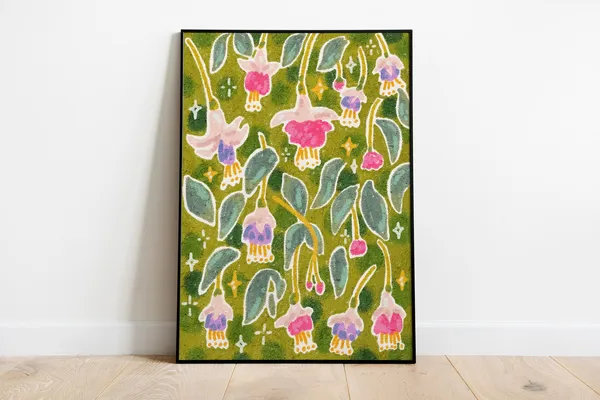Fuchsia Flower Abstract Oil Pastel Art Print