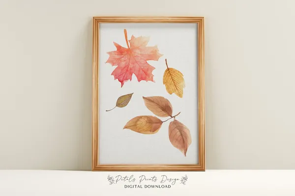 Watercolor Falling Leaves Print, Rustic Autumn Art