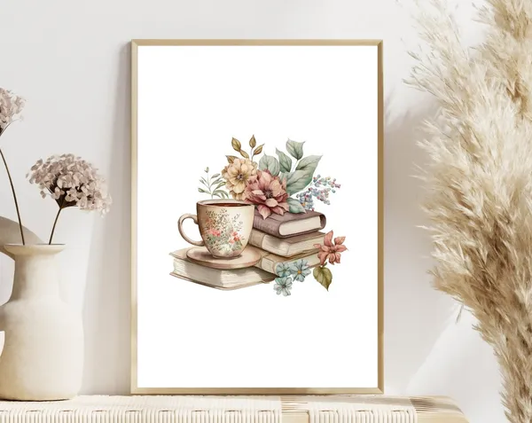 Coffee Lover Print, Book Lover Kitchen Art Poster