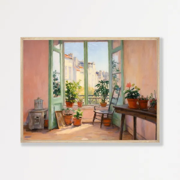 Paris Interior Art Print, Retro Pink Botanical Decor