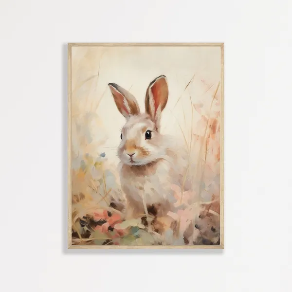 Bunny Rabbit Minimal Retro Nursery Art Poster