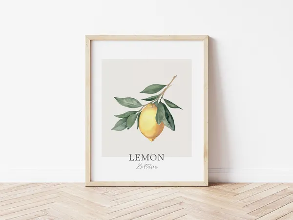 Lemon Watercolor Kitchen Wall Art Print, Fruit Art