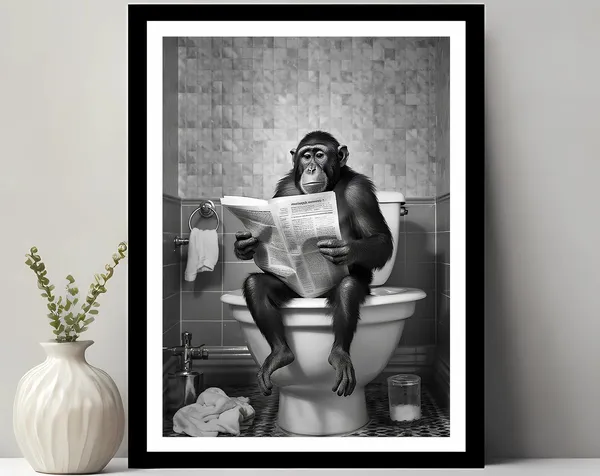 Monkey Print Funny Bathroom Decor Wall Art Print