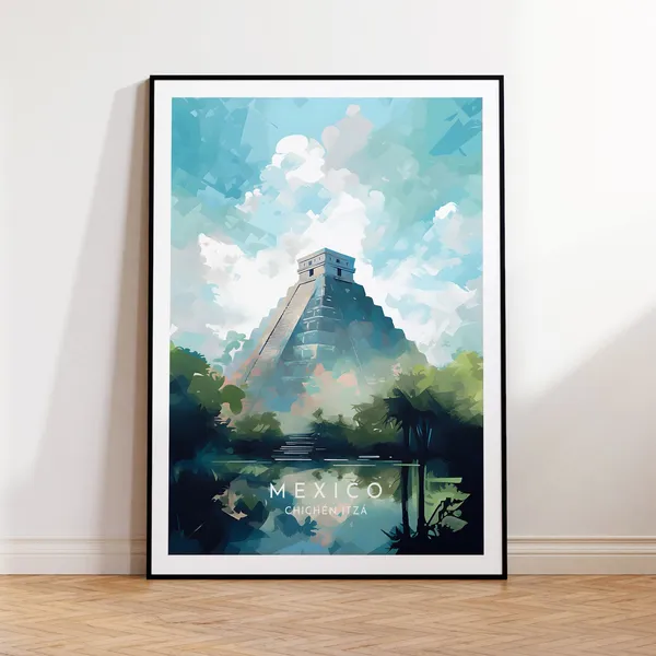 Chichen Itza Travel Poster, Mexico Wall Art Print