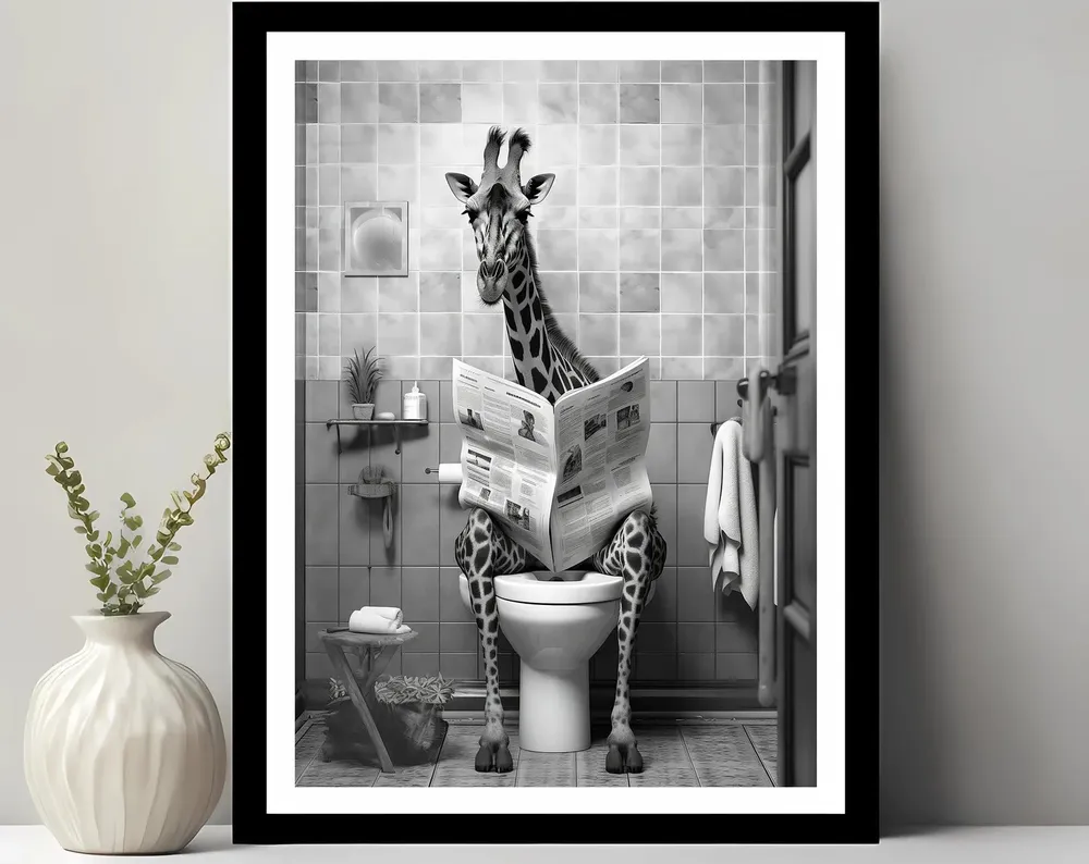 Giraffe Print Funny Bathroom Decor Art Print