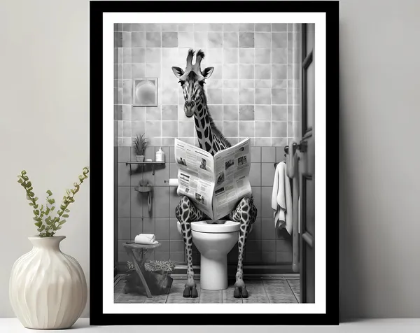Giraffe Print Funny Bathroom Decor Art Print
