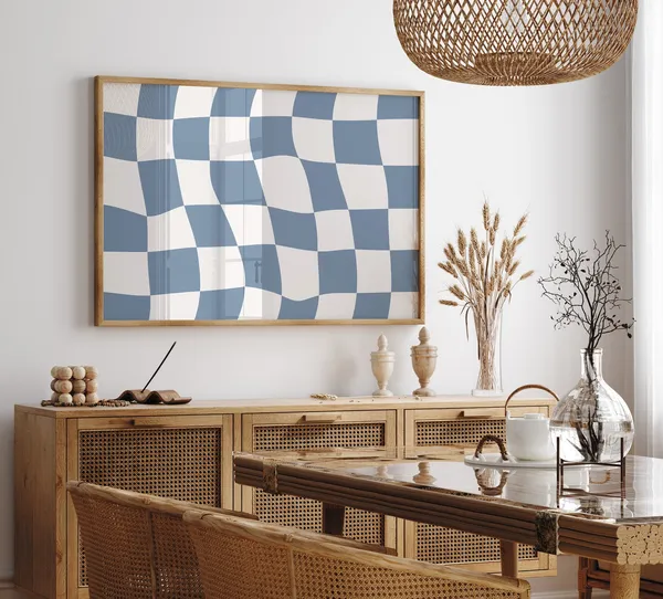 Blue Checkered Checkerboard Wall Art, Trendy Print