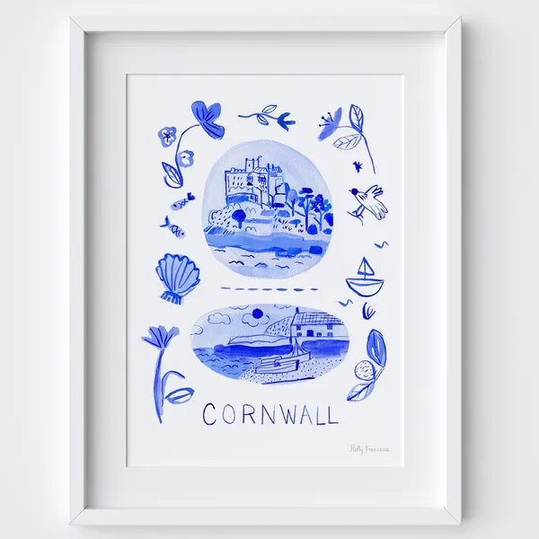 Cornwall Scene Blue Portuguese Azulejo Tiles Travel Poster