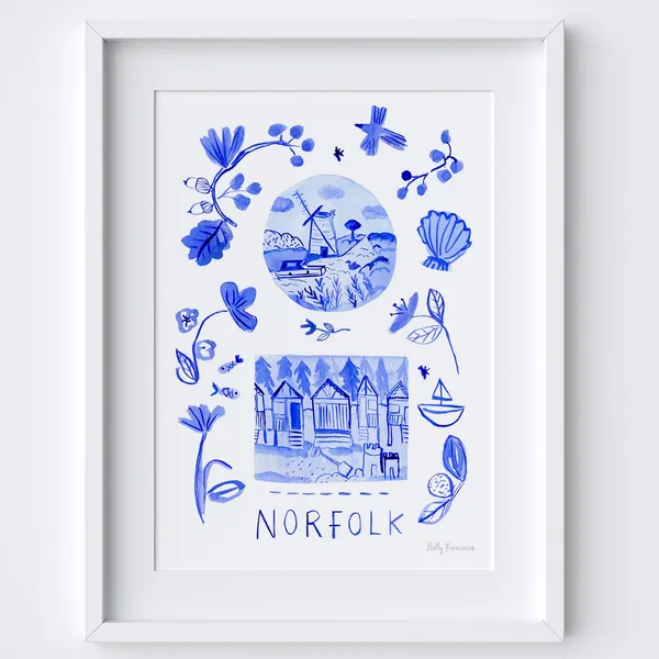 Norfolk Scene Blue Portuguese Azulejo Tiles Art Print