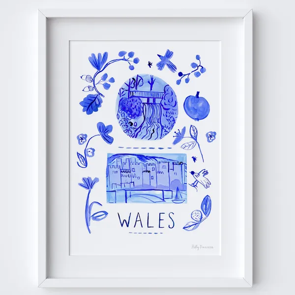 Wales Scene Blue Portuguese Azulejo Tiles Travel Poster