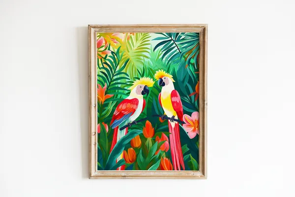 Parrot Jungle Print, Tropical Nursery Wall Art