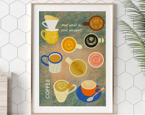 Coffee Illustration Fun Shop Style Art Print