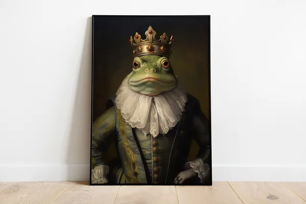 Renaissance Frog King Art Print, Funny Animal Portrait