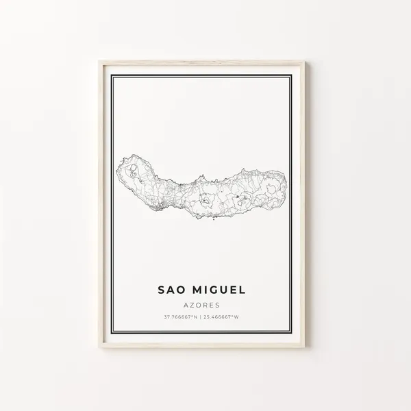 Sao Miguel City Map Art Print, Azores Portugal