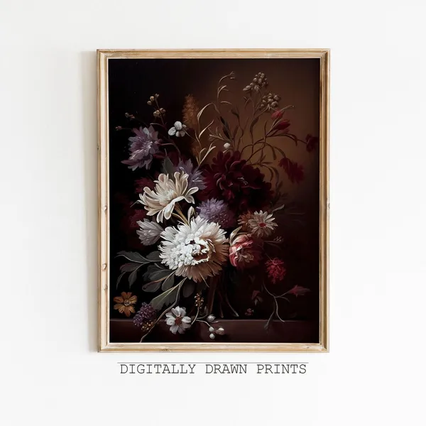 Moody Floral Art Print, Vintage Roses Study