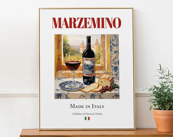 Marzemino on Maiolica Tile, Italian Beverage Poster