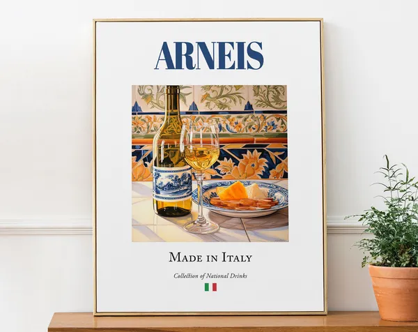 Arneis Wine on Maiolica Tile, Italian Kitchen Poster